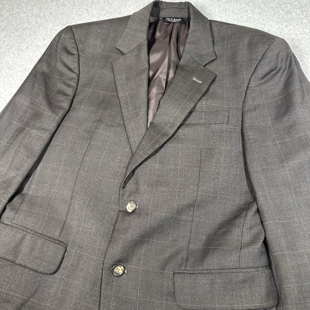 Jos. A. Bank Men's Blazer 39R Wool Windowpane Gray Two Button Classic Sport Coat